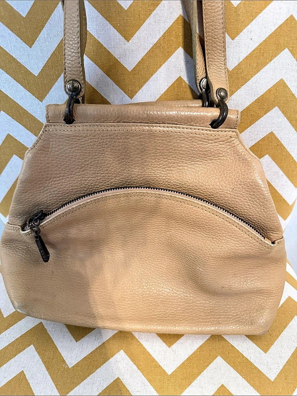 DKNY Camel Leather Slouch Shoulder Bag